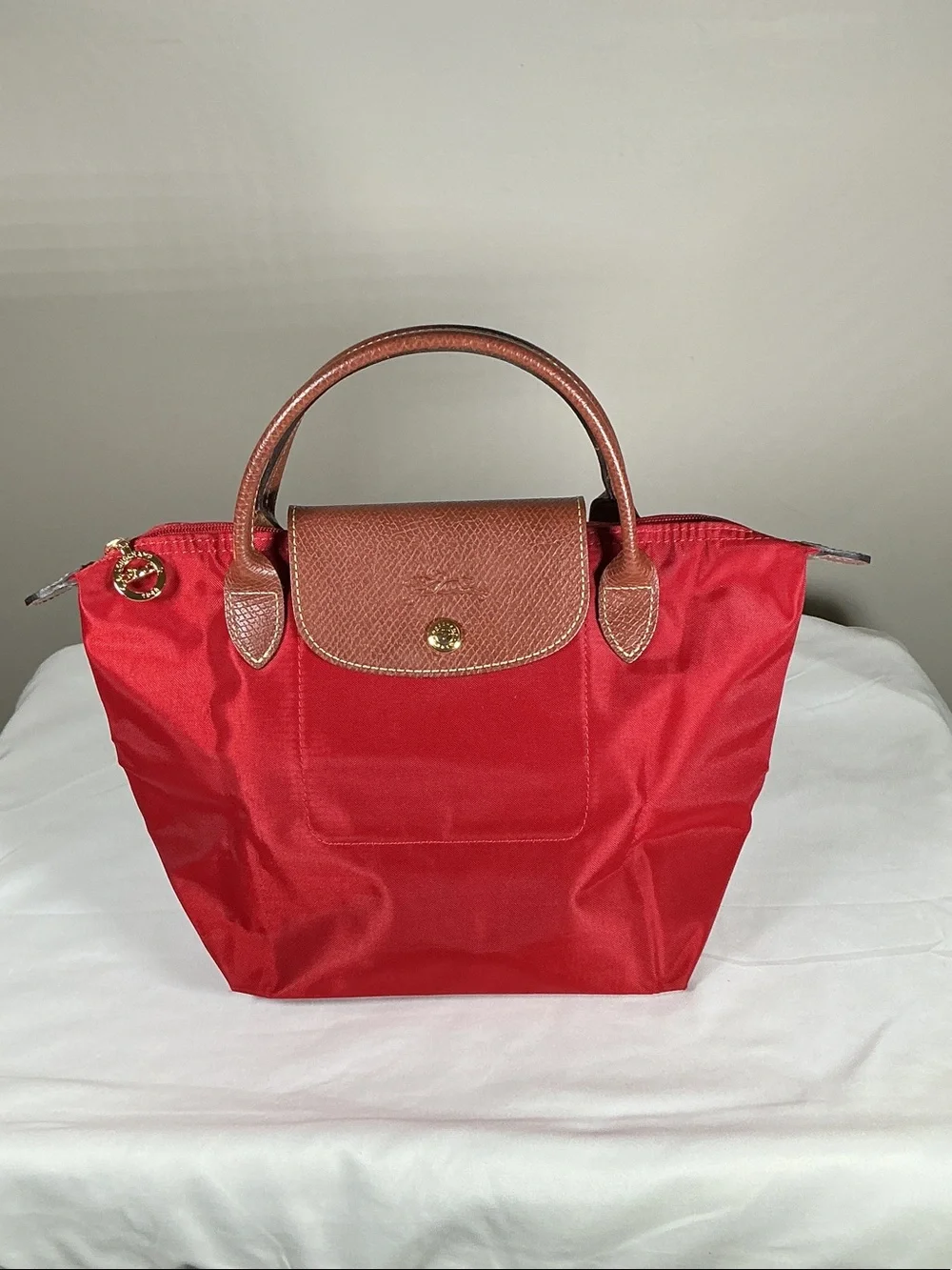 Longchamp Le Pliage Small Red Tote Bag | Made in France | Like New - Picture 1 of 9